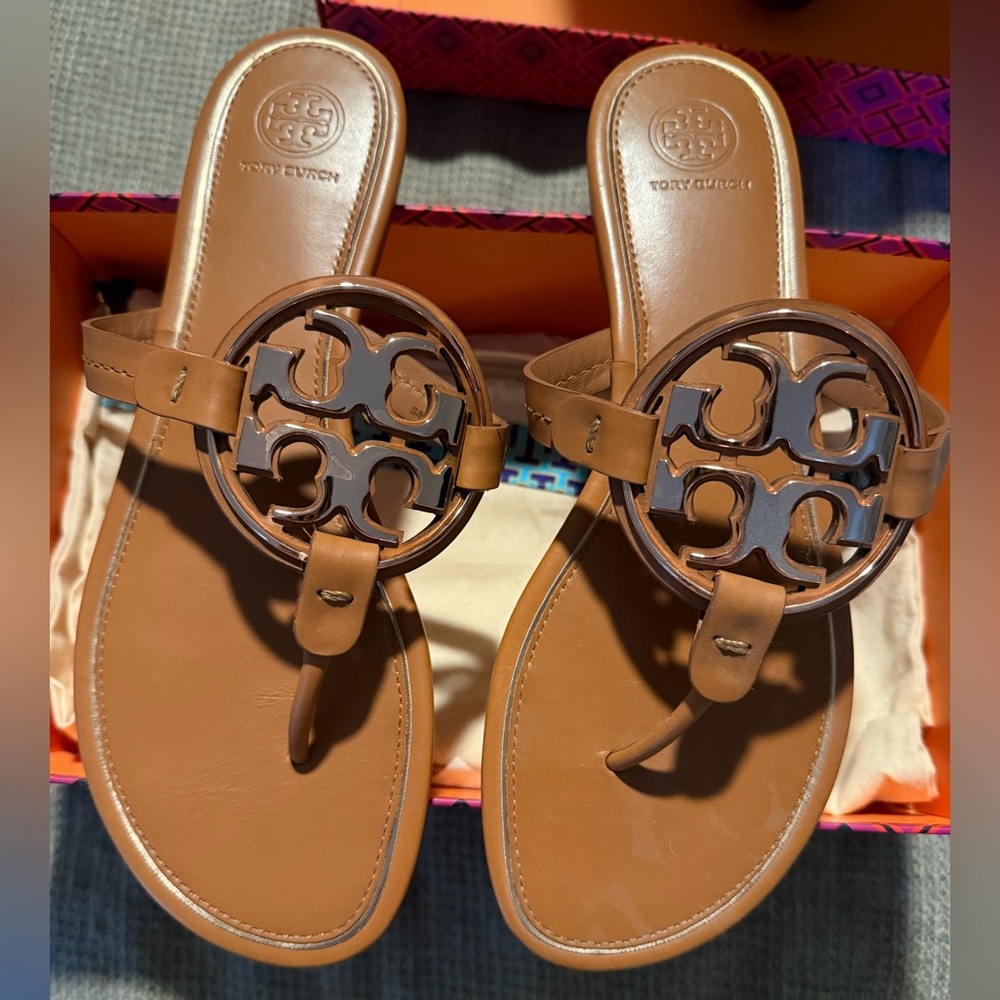 Tory Burch Miller Sandals / Metal Miller Calf Leather (Tan / Rose Gold)